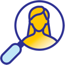  Magnifying glass over woman's head icon